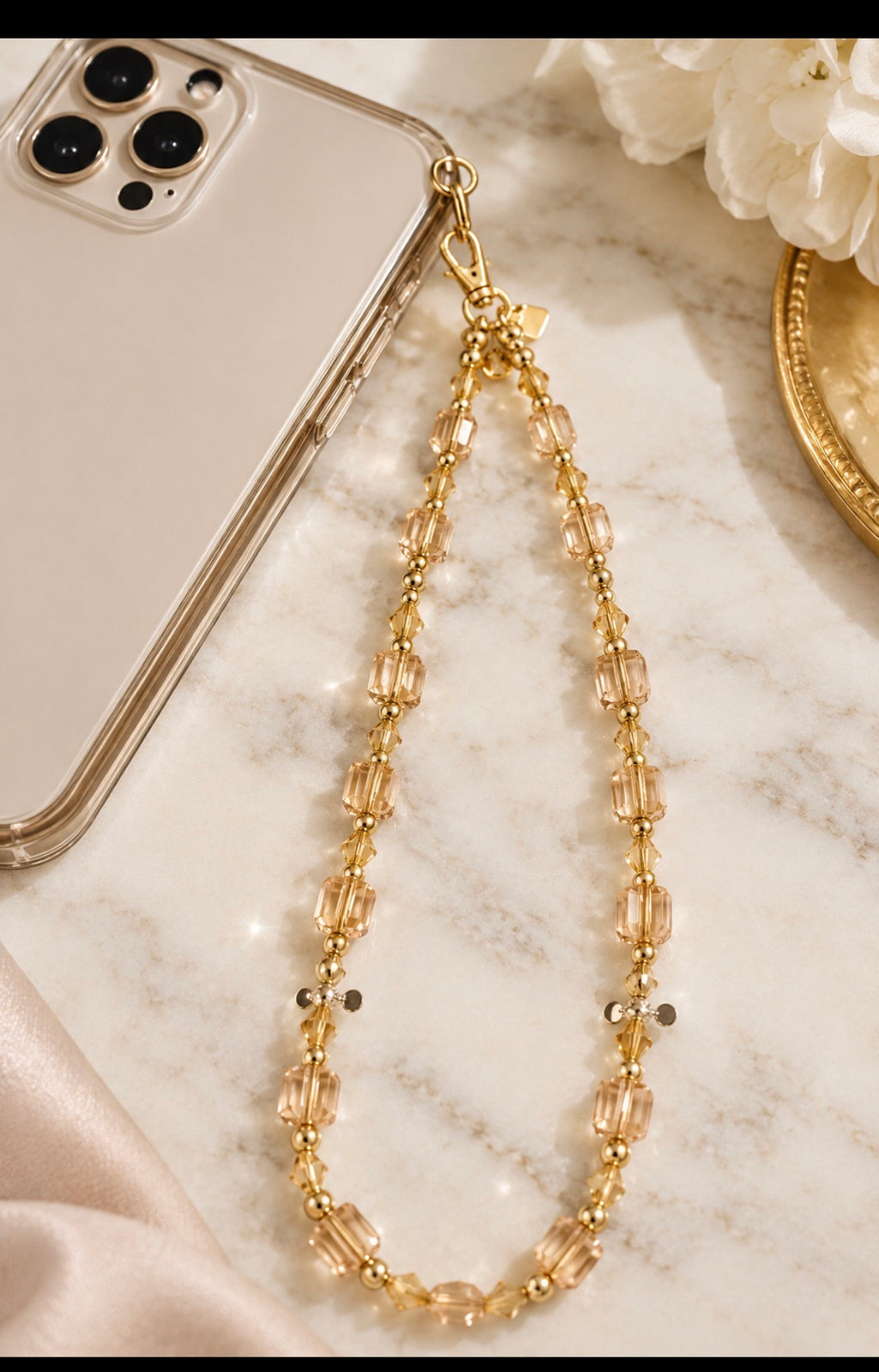 Gold beaded Phone Charm – Beaded Star Phone Strap Wristlet, Cute Phone