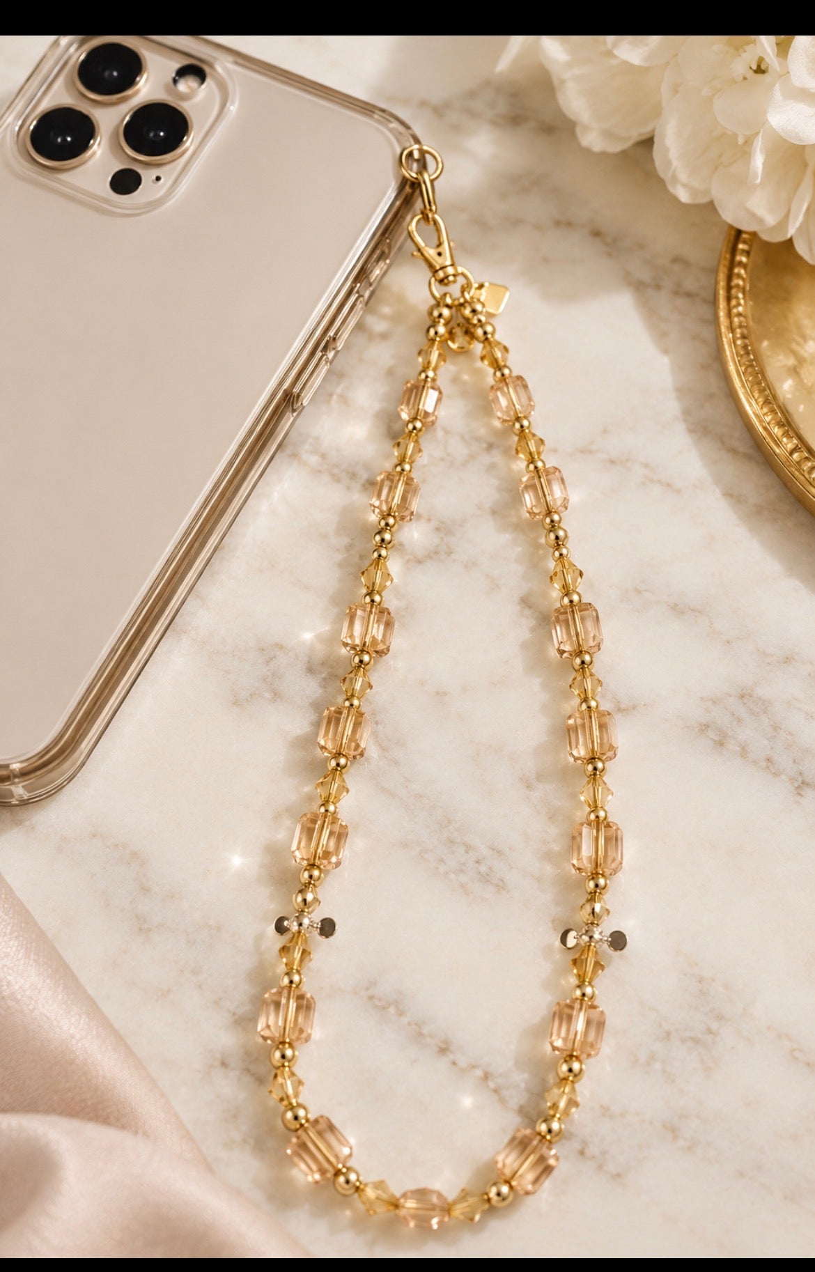 Gold beaded Phone Charm – Beaded Star Phone Strap Wristlet, Cute Phone