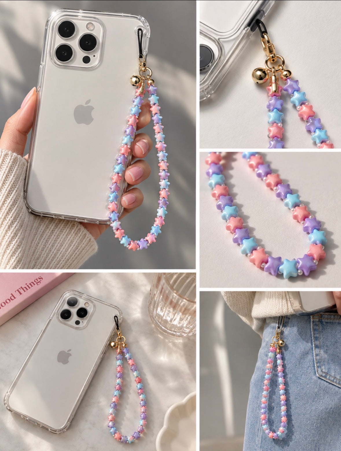 Pastel Star Phone Charm – Beaded Star Phone Strap Wristlet, Cute Phone Chain
