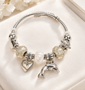Silver charm Bracelet- Dolphin , Heart &ship Wheel Charms, Pandora Style beaded Bracelet for Women