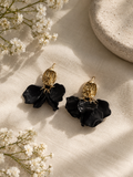 Black Petal Drop Earrings -Gold Floral Dangle Earring for women