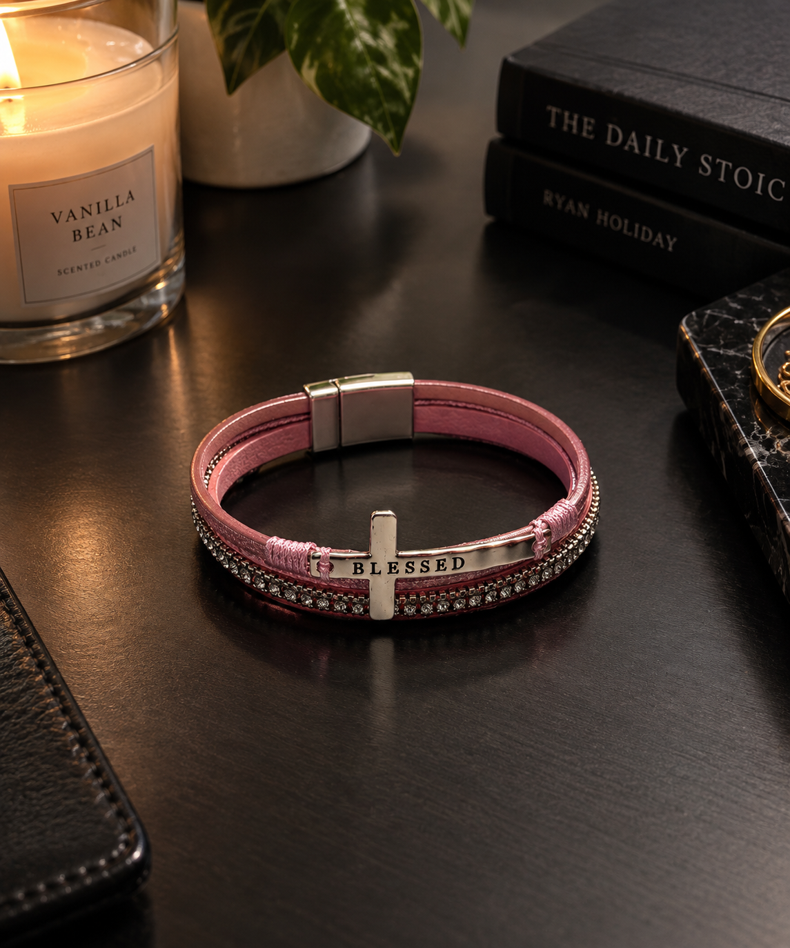 Blessed Cross Bracelet - Leather and Crystal Faith Bracelet , Christian  Jewelry Gift for Women
