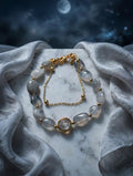 Gray Moonstone Bracelet. Double Layer gold Chain, Boho  Gemstone Jewelry for women