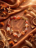 Red Fire  Quartz Bracelet-Double Layer Gold Chain , Boho Gemstone. Jewelry for women