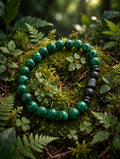 Green Malachite Bracelet -Beaded Stretch Bracelet with Black Onyx Accents, unisex healing Jewelry